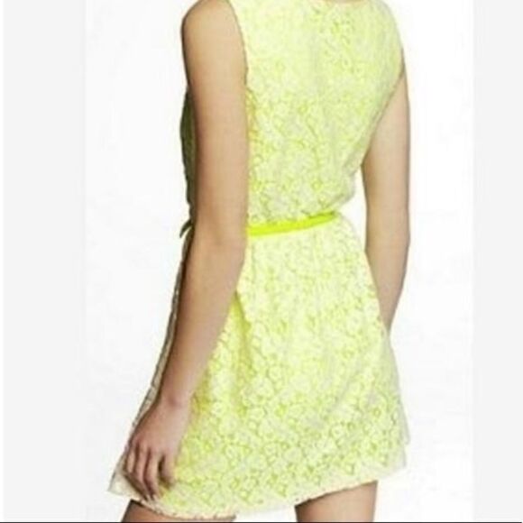 Express Neon Yellow Lace Overlay Dress Size Medium - Picture 2 of 5